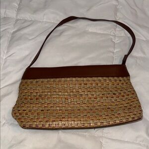 Etienne Aigner Tan and Brown Woven Shoulder Bag